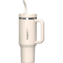 Orevio Termos, Tumbler Quencher Cup 1200 ml Pipetli Rahat Içim Kulplu SUS304 Paslanmaz Çelik 1.2l 1103-1200 ml Krem