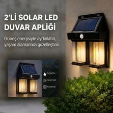 Sepetopia 2&amp;#39;li Solar Güneş Enerjili LED Duvar Apliği, Hareket Sensörlü, Şarjlı, Kablosuz Dış