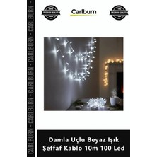 Carlburn Özel Üretim Dekoratif Estetik Şık Vitrin Süsleme Damla Uçlu Beyaz Işık Şeffaf Kablo 10M 100 LED