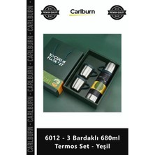 Carlburn Özel Üretim Çelik Vakumlu Isı Korumalı Şık Hediye Kutulu 6012 3 Bardaklı 680ML Termos Set Yeşil