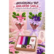 Bee Flower Shop Arkadaşınla Yap Pembe + Lila Şönil Buket Kendin Yap Seti – 2’li Kit, 130 Adet 30 cm Şönil Tel