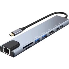 Type-C Çoklu Dönüştürücü – 87W Pd, Hdmı, 2x USB 3.0, RJ45, Sd/tf Kart Girişli Hub