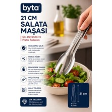 21 cm Lüks Paslanmaz Çelik Salata Maşası – Ergonomik Servis ve Sunum Maşası