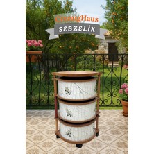 Ahşap Sebzelik Geleneksel Tasarım Yuvarlak Mermer Desenli 3 x 5 kg Kapasiteli Hazır Gönderim