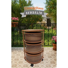 Ahşap Sebzelik Geleneksel Tasarım Yuvarlak Kemençe Desenli 3 x 5 kg Kapasiteli Hazır Gönderim