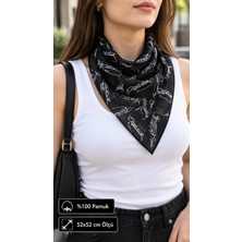 Herşey Nota Atatürk Imza Desenli Siyah %100 Pamuk 52X52 cm Fular Bandana (Okul, Etkinlik, Tören, Gösteri)