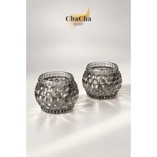 ChaCha Home 2'li Cam Tealight Mumluk Seti 5x5 cm Füme Bubble Dokulu Dekoratif Mumluk