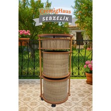 Ahşap Sebzelik Geleneksel Tasarım Yuvarlak Ihlamur Desenli 2 x 7 + 3 kg Kapasiteli Hazır Gönderim