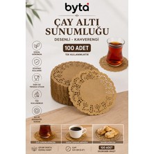 Kahverengi Dantel Kağıt Çay Bardağı Altlığı 9 cm Yuvarlak Tek Kullanımlık Sunumluk 100 Adet