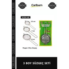 Carlburn Özel Üretim Mutfak Tipi Paslanmaz Çelik Ince Gözenekli Dayanıklı Saplı Elek Seti 3 Boy Süzgeç Seti