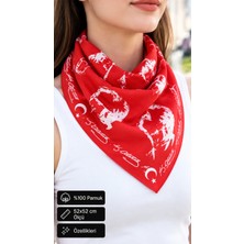 Herşey Nota Atatürk Silüetli Kırmızı %100 Pamuk 52X52 cm Fular Bandana (Okul, Etkinlik, Tören, Gösteri)
