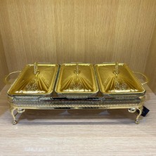 Prime Anne Altın Kaplama Üç Bölmeli Isıtıcılı Yemek Servis 51 x 26 x 18 cm
