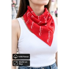 Herşey Nota Atatürk Imza Desenli Kırmızı %100 Pamuk 52X52 cm Fular Bandana (Okul, Etkinlik, Tören, Gösteri)