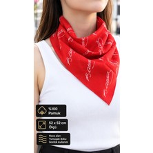 Herşey Nota Atatürk Imza Desenli Kırmızı %100 Pamuk Fular Bandana 52X52 cm (Okul, Etkinlik, Tören, Gösteri)