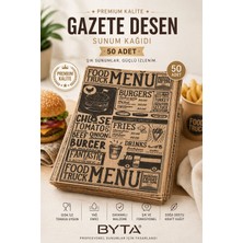 Gazete Desen Sunum Kağıdı 50 Adet 35X25 Yağ Geçirmez Kraft Servis Kağıdı Burger, Fast Food, Cafe Sunum Kağıdı Karışık Desen Kendinden Desenli Vintage