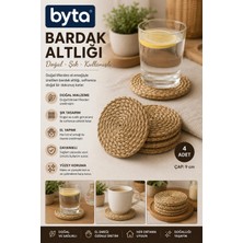 Doğal Hasır Bardak Altlığı 4'lü Set 9 cm Yuvarlak Supla Kupa ve Bardak Altlığı
