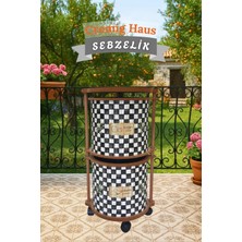 Ahşap Sebzelik Geleneksel Tasarım Yuvarlak Dama Desenli 2 x 7 kg Kapasiteli Hazır Gönderim