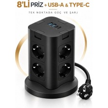 Raylax 8’li Çoklu Priz Usb-A + Type-C Şarj Girişli Güç ve Şarj Istasyonu