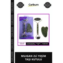 Carlburn Özel Üretim Doğal Cilt Bakım Seti Yüz Masaj Roller Gua Sha Terapi Kiti Mujgan 2li Yeşim Taşı Kutulu