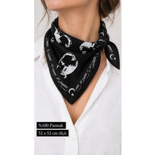 Herşey Nota Atatürk Silüetli Siyah Pamuk Fular 52X52 cm Bandana (Okul, Etkinlik, Tören, Gösteri)