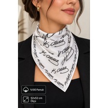 Herşey Nota Atatürk Imza Desenli Beyaz %100 Pamuk 52X52CM Fular Bandana (Okul, Etkinlik, Tören, Gösteri)