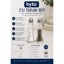 2'li Cam Tuzluk ve Karabiberlik Seti Paslanmaz Çelik Kapaklı Şeffaf Cam Baharatlık