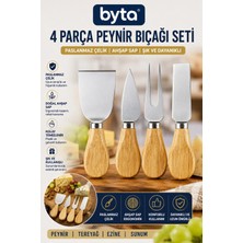 4 Parça Peynir Bıçağı Seti Paslanmaz Çelik Ahşap Saplı Şarküteri Sunum ve Servis Bıçakları