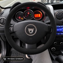 Hasakman Dacia Sandero Direksiyon Kılıfı Alcantara Süet Monza Black Serisi Siyah 2012-2016