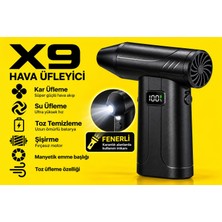 Atlt Atlantis X9 Hava Üfleyici 130.000RPM Şarjlı Fenerli 5 Kademeli Turbo Fan 52M/S Güçlü Hava Üfleyiyici Taşınabili Cep Boyutunda Mangal Toz Şişme Çadır Şişe Yatak Deniz Yatağı Topu Şişirme