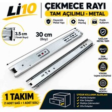 30 cm Tam Açılımlı Teleskopik Bilyalı Mobilya Çekmece Rayı (35MM EN*300 mm Boy)  1 Takım (Sağ ve Sol)