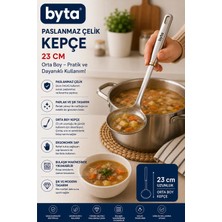 Paslanmaz Çelik Orta Boy Kepçe 23 cm – Çorba, Yemek ve Sos Servis Kepçesi