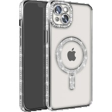 Apple iPhone 14 Kılıf Joke Simli Magneticsafe Kılıf - Gümüş