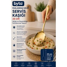 Paslanmaz Çelik Servis Kaşığı 25 cm Altın Renk Büyük Boy Mutfak Servis Kaşığı