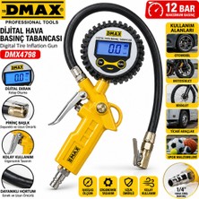 Sepetopia Dijital Hava Ölçme - Lastik Şişirme Tabancası 12 Bar Basınçlı - 1/4 Rekor DMX-4798