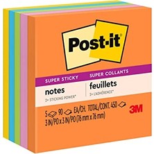 Trendexa Süper Yapışkanlı Kendinden Yapışkanlı Not Kağıtları, 3 x 3, Beş Jewel Pop Rengi, 5 90 Sayfalık Ped/paket