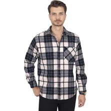 Etikmen Lacivert Beyaz Geçiş Oversize Oduncu Hediye Kutulu Erkek Gömlek Xxl