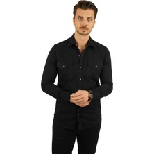 Etikmen Siyah Slimfit Hediye Kutulu Gerçek Kot Erkek Gömlek M
