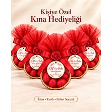 Larina Hediyelik Kişiye Özel Kına Hediyeliği Kırmızı Tüllü Gold Detaylı Etiketli Kına Hatırası Nişan Nikah Hediyeliği 7 cm