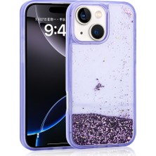 Lexroo iPhone 15 Kılıf Sıvılı Simli Şeffaf Arka Yüzey Keto Silikon Kılıf - Mor