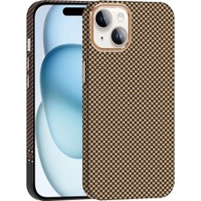 Lexroo iPhone 14 Kılıf M-Safe Şarj Özellikli Karbon Fiber Görünümlü Gros Kılıf - Desert Titanyum