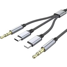 Trendexa 3in1 Type-C, Lighting ile Uyumlu To 3.5 mm Örgülü Aux Kablosu 1m MT2811 (Tak Çalıştır)