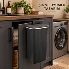Dolap Kapağına Asılan Çöp Kovası Çift Yönlü Kapaklı Mutfak Banyo Askılı Çöp Kutusu – Siyah