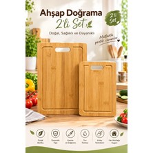 Ahşap Doğrama Tahtası 2'li Set Bambu Kesme Tahtası Sebze Et Ekmek Doğrama