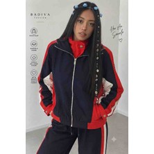 Badiva Fashion Kadın Kapüşonlu Denim Yelekli 3 Iplik Şerit Detaylı Eşofman Takımı – 2 Parça