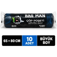 Bag Man Büyük Boy Çöp Torbası 65X80 cm 10 Adet Siyah Çöp Poşeti Rulo