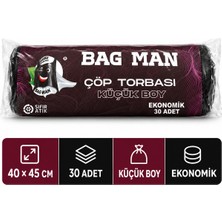 Bag Man Küçük Boy Çöp Torbası 40X45 cm 30 Adet Siyah Ekonomik Çöp Poşeti
