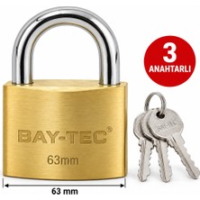 Bay-Tec 63 mm Pirinç Gövdeli Asma Kilit 3 Anahtarlı – Büyük Boy Güvenlik Kilidi