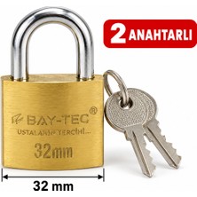 Bay-Tec 32 mm Pirinç Gövdeli Metal Asma Kilit 2 Anahtarlı – Dolap Sandık Çanta Kilidi
