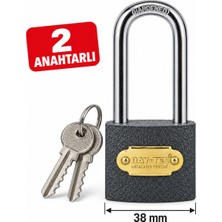 Bay-Tec 38 mm Uzun Kancalı Metal Asma Kilit 2 Anahtarlı – Dolap Kapı Depo Güvenlik Kilidi