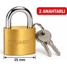 TRI-MAX Trı-Max 25 mm Pirinç Gövdeli Metal Asma Kilit 2 Anahtarlı – Dolap Çanta Sandık Kilidi